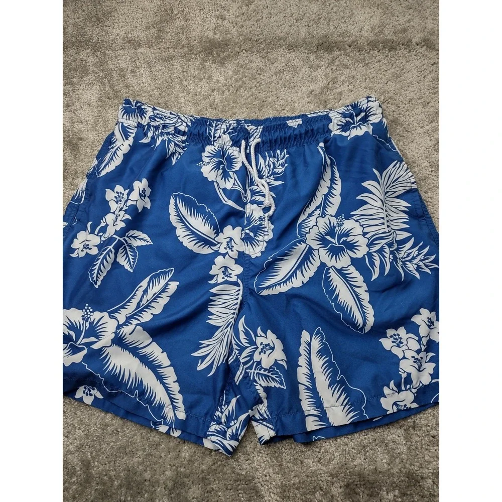 Men's Swim Shorts Size XL Trader Bay ‎ Blue Hibiscus Hawaiian print Beachy